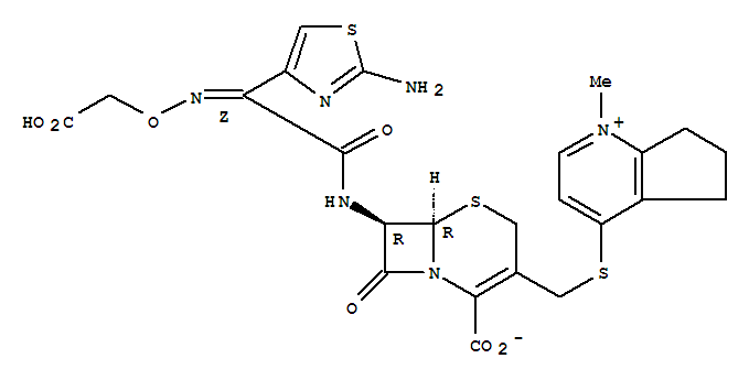 (6R,7R)-7-({(2E)-2-(2-amino-1,3-thiazol-4-yl)-2-[(carboxymethoxy)imino]acetyl}amino)-3-{[(1-methyl-6,7-dihydro-5H-cyclopenta[b]pyridinium-4-yl)sulfanyl]methyl}-8-oxo-5-thia-1-azabicyclo[4.2.0]oct-2-ene-2-carboxylate