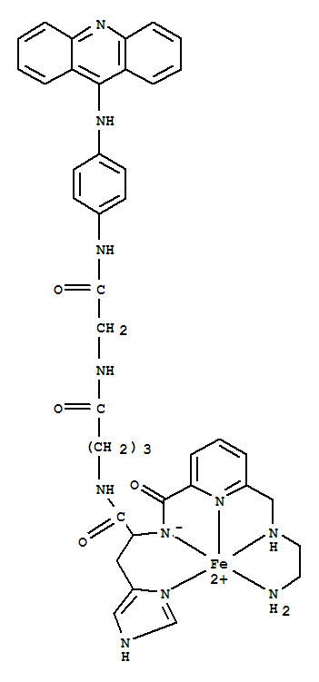 (N-(2-((4-((2-((4-(9-acridinylamino)phenyl)amino)-2-oxoethyl)amino)-4-oxobutyl)amino)-1-(1H-imidazol-4-ylmethyl)-1-oxoethyl)-6-(((-2-aminoethyl)amino)methyl)-2-pyridinecarboxamidato) iron(1+)