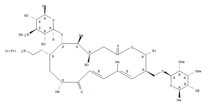 {(2R,3R,4E,6E,9R,11R,12S,13S,14R)-12-{[3,6-dideoxy-3-(dimethylamino)-beta-D-galactopyranosyl]oxy}-11-[2-(dipropylamino)ethyl]-2-ethyl-14-hydroxy-5,9,13-trimethyl-8,16-dioxooxacyclohexadeca-4,6-dien-3-yl}methyl 6-deoxy-2,3-di-O-methyl-D-allopyranoside