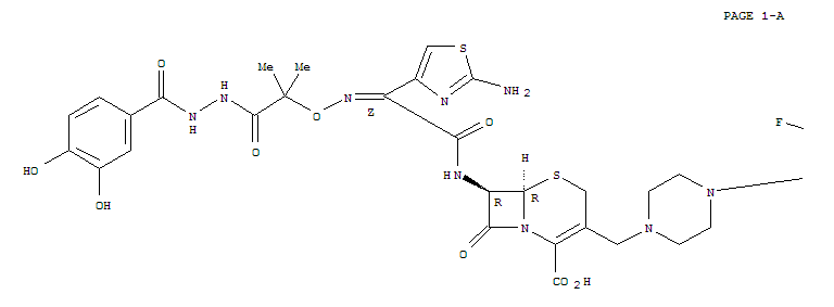 5-Thia-1-azabicyclo[4.2.0]oct-2-ene-2-carboxylicacid, 7-[[(2-amino-4-thiazolyl)[[2-[2-(3,4-dihydroxybenzoyl)hydrazino]-1,1-dimethyl-2-oxoethoxy]imino]acetyl]amino]-3-[[4-(3-carboxy-1-cyclopropyl-6-fluoro-1,4-dihydro-4-oxo-7-quinolinyl)-1-piperazinyl]methy