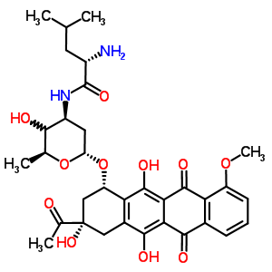 (1S,3S)-3-acetyl-3,5,12-trihydroxy-10-methoxy-6,11-dioxo-1,2,3,4,6,11-hexahydrotetracen-1-yl (4xi)-2,3,6-trideoxy-3-(L-leucylamino)-alpha-L-threo-hexopyranoside