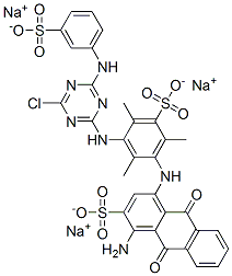 trisodium 1-amino-4-[[3-[[4-chloro-6-[(3-sulphonatophenyl)amino]-1,3,5-triazin-2-yl]amino]-2,4,6-trimethyl-5-sulphonatophenyl]amino]-9,10-dihydro-9,10-dioxoanthracene-2-sulphonate