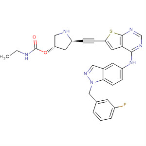 Carbamic acid, ethyl-,(3S,5R)-5-[[4-[[1-[(3-fluorophenyl)methyl]-1H-indazol-5-yl]amino]thieno[2,3-d]pyrimidin-6-yl]ethynyl]-3-pyrrolidinyl ester