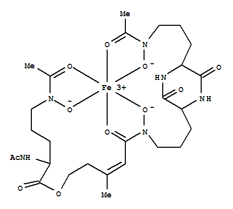 Iron,[5-[[3-[5-[3-(acetylhydroxyamino)propyl]-3,6-dioxo-2-piperazinyl]propyl]hydroxyamino]-3-methyl-5-oxo-3-pentenylN2,N5-diacetyl-N5-hydroxy-L-ornithinato(3-)]- molecular structure