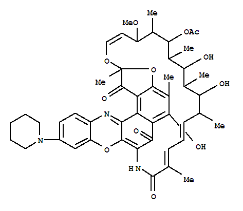 (2S,16Z,18E,20S,21S,22R,23R,24R,25S,26R,27S,28E)-5,21,23-trihydroxy-27-methoxy-2,4,16,20,22,24,26-heptamethyl-1,6,15-trioxo-10-(piperidin-1-yl)-1,2-dihydro-6H,13H-2,7-(epoxypentadeca[1,11,13]trienoazeno)[1]benzofuro[4,5-a]phenoxazin-25-yl acetate molecular structure