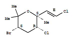2H-Pyran,3-bromo-5-chloro-6-(2-chloroethenyl)tetrahydro-2,2,6-trimethyl-, [3S-[3a,5a,6b(E)]]- molecular structure