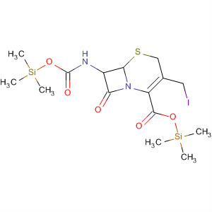 5-Thia-1-azabicyclo[4.2.0]oct-2-ene-2-carboxylic acid,3-(iodomethyl)-8-oxo-7-[[[(trimethylsilyl)oxy]carbonyl]amino]-,trimethylsilyl ester, (6R,7R)- molecular structure