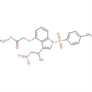 Acetic acid,[[3-(1-hydroxy-2-nitroethyl)-1-[(4-methylphenyl)sulfonyl]-1H-indol-4-yl]thio]-, methyl ester molecular structure