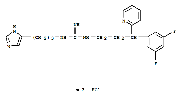 Guanidine,N-[3-(3,5-difluorophenyl)-3-(2-pyridinyl)propyl]-N'-[3-(1H-imidazol-5-yl)propyl]-,hydrochloride (1:3) molecular structure