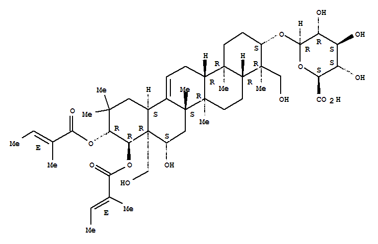 b-D-Glucopyranosiduronic acid, [3b,4a,16b,21b(E),22a(E)]-16,23,28-trihydroxy-21,22-bis[(2-methyl-1-oxo-2-butenyl)oxy]olean-12-en-3-yl