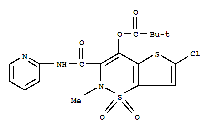 6-chloro-2-methyl-1,1-dioxido-3-(pyridin-2-ylcarbamoyl)-2H-thieno[2,3-e][1,2]thiazin-4-yl 2,2-dimethylpropanoate molecular structure