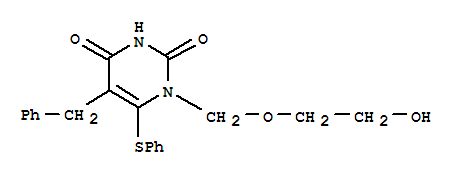 2,4(1H,3H)-Pyrimidinedione, 1-((2-hydroxyethoxy)methyl)-5-(phenylmethyl)-6-(phenylthio)- molecular structure