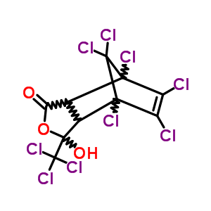 4,5,6,7,8,8-hexachloro-3-hydroxy-3-(trichloromethyl)-3a,4,7,7a-tetrahydro-4,7-methano-2-benzofuran-1(3H)-one molecular structure