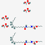 1-Propanaminium, 3-butoxy-2-hydroxy-N,N-dimethyl- N-[3-[(1-oxo-9,12-octadecadienyl)amino]propyl ]-, (Z,Z)-, dimer, salt with 2-hydroxypropanoic acid (1:2) molecular structure