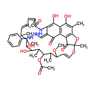 (8E,14E,24E)-5,6,17,19-tetrahydroxy-23-methoxy-2,4,12,16,18,20,22-heptamethyl-1,9,11-trioxo-8-[(2-phenylhydrazino)methylidene]-1,2,8,9-tetrahydro-2,7-(epoxypentadeca[1,11,13]trienoimino)naphtho[2,1-b]furan-21-yl acetate molecular structure