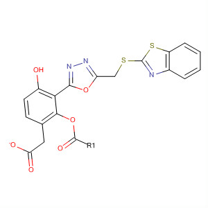 Phenol, 2-[5-[(2-benzothiazolylthio)methyl]-1,3,4-oxadiazol-2-yl]-,acetate (ester) molecular structure