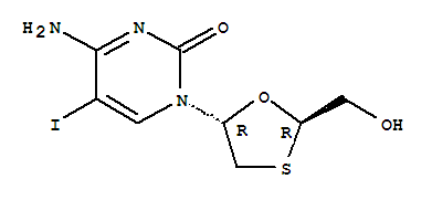4-amino-1-[(2R,5R)-2-(hydroxymethyl)-1,3-oxathiolan-5-yl]-5-iodopyrimidin-2(1H)-one molecular structure