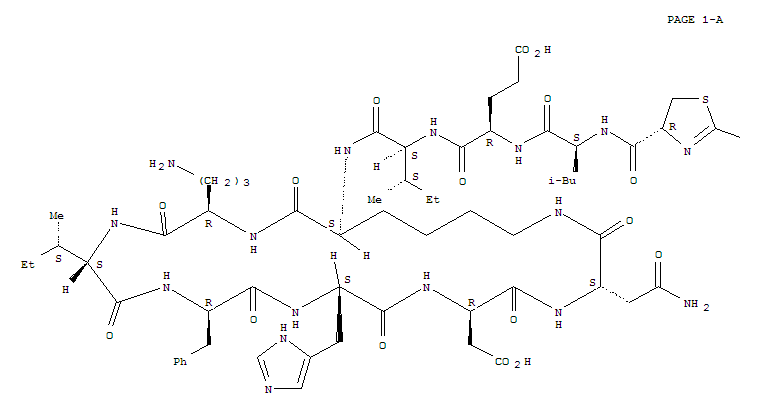 BacitracinF,1-[N-[[2-(1-amino-2-methylpropyl)-4,5-dihydro-4-thiazolyl]carbonyl]-L-leucine]- molecular structure