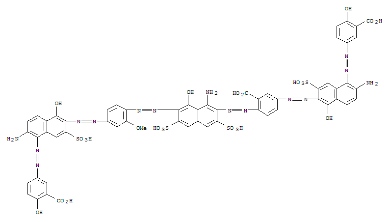 Benzoic acid, 2-[[1-amino-7-[[4-[[6-amino-5-[(3-carboxy-4-hydroxyphenyl)azo]-1-hydroxy-3-sulfo-2-naphthalenyl]azo]-2-methoxyphenyl]azo]-8-hydroxy-3,6-disulfo-2-naphthalenyl]azo]-5-[[6-amino-5-[(3-carboxy-4-hydroxyphenyl)azo]-1-hydroxy-3-sul molecular structure