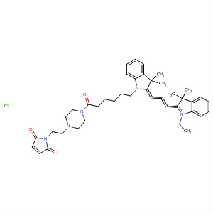 3H-Indolium,2-[3-[1-[6-[4-[2-(2,5-dihydro-2,5-dioxo-1H-pyrrol-1-yl)ethyl]-1-piperazinyl]-6-oxohexyl]-1,3-dihydro-3,3-dimethyl-2H-indol-2-ylidene]-1-propenyl]-1-ethyl-3,3-dimethyl-, chloride molecular structure