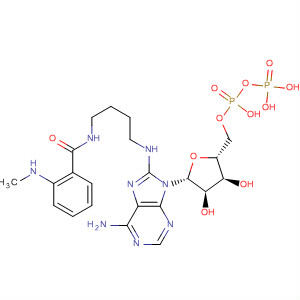 Adenosine 5'-(trihydrogen diphosphate),8-[[4-[[2-(methylamino)benzoyl]amino]butyl]amino]- molecular structure