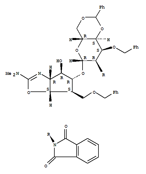 .beta.-D-Allopyranoside, (3aR,4R,5R,6S,6aS)-2-(dimethylamino)-3a,5,6,6a-tetrahydro-4-hydroxy-6-(phenylmethoxy)methyl-4H-cyclopentoxazol-5-yl 2-deoxy-2-(1,3-dihydro-1,3-dioxo-2H-isoindol-2-yl)-3-O-(phenylmethyl)-4,6-O-(phenylmethylene)- molecular structure