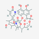 N,N-diethyl-2-{[(14E,24E)-5,6,17,19,21-pentahydroxy-23-methoxy-2,4,12,16,18,20,22-heptamethyl-1,11-dioxo-1,2-dihydro-2,7-(epoxypentadeca[1,11,13]trienoimino)naphtho[2,1-b]furan-9-yl]oxy}acetamide molecular structure