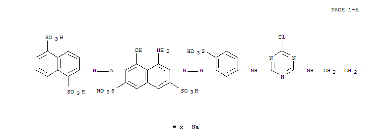 1,5-Naphthalenedisulfonic acid, 2-8-amino-7-5-4-4-2-4-3-1-amino-7-(1,5-disulfo-2-naphthalenyl)azo-8-hydroxy-3,6-disulfo-2-naphthalenylazo-4-sulfophenylamino-6-chloro-1,3,5-triazin-2-ylaminoethyl-1-piperazinyl-6-chloro-1,3,5-triazin-2-ylamino-2-sulfophenyl molecular structure