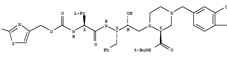 Carbamic acid,N-[(1S)-1-[[[(1S,2R)-3-[(2S)-4-(1,3-benzodioxol-5-ylmethyl)-2-[[(1,1-dimethylethyl)amino]carbonyl]-1-piperazinyl]-2-hydroxy-1-(phenylmethyl)propyl]amino]carbonyl]-2-methylpropyl]-,[2-(1-methylethyl)-4-thiazolyl]methyl ester molecular structure