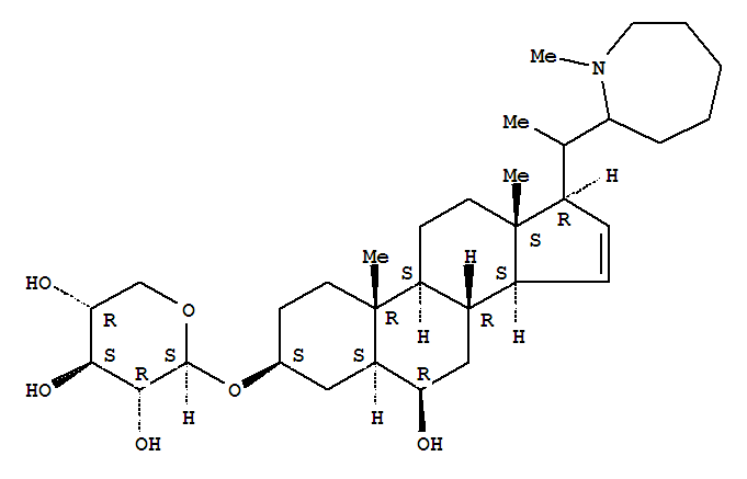 b-D-Xylopyranoside, (3b,5a,6b)-20-(hexahydro-1-methyl-1H-azepin-2-yl)-6-hydroxypregn-15-en-3-yl (9CI) molecular structure