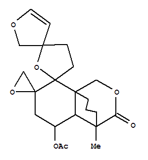 (1''S,3R,3''R,5'S,5''R,6''R,7''S)-7''-Methyl-8''-oxo-3',4'-dihydrotrispiro[furan-3,2'-furan-5',2''-[9]oxatricyclo[5.3.3.0~1,6~]tridecane-3'',2'''-oxiran]-5''-yl acetate molecular structure