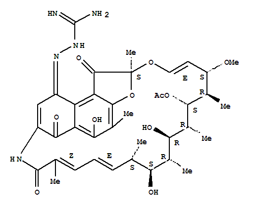 Rifamycin,4-[(aminoiminomethyl)hydrazono]-1,4-dideoxy-1,4-dihydro-1-oxo- (9CI) molecular structure