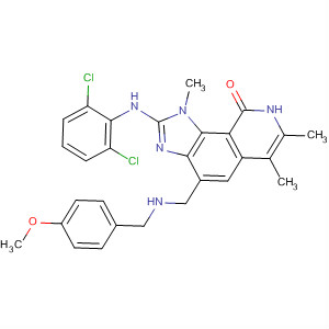 9H-Imidazo[4,5-h]isoquinolin-9-one,2-[(2,6-dichlorophenyl)amino]-1,8-dihydro-4-[[[(4-methoxyphenyl)methyl]amino]methyl]-1,6,7-trimethyl- molecular structure
