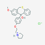 1-{2-[4-(11-hydroxy-8-methoxy-6,11-dihydrodibenzo[b,e]thiepin-11-yl)phenoxy]ethyl}pyrrolidinium chloride molecular structure
