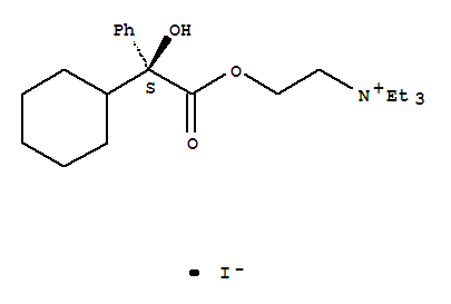 2-{[(2S)-2-cyclohexyl-2-hydroxy-2-phenylacetyl]oxy}-N,N,N-triethylethanaminium iodide molecular structure