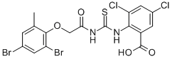 3,5-DICHLORO-2-[[[[(2,4-DIBROMO-6-METHYLPHENOXY)ACETYL]AMINO]THIOXOMETHYL]AMINO]-BENZOIC ACID molecular structure