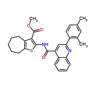 methyl 2-({[2-(2,4-dimethylphenyl)quinolin-4-yl]carbonyl}amino)-5,6,7,8-tetrahydro-4H-cyclohepta[b]thiophene-3-carboxylate molecular structure
