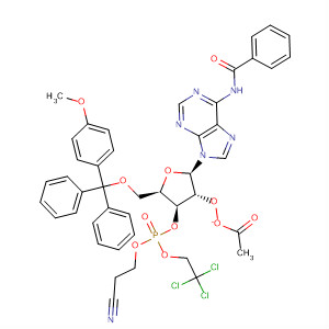 3'-Adenylic acid, N-benzoyl-5'-O-[(4-methoxyphenyl)diphenylmethyl]-,2-cyanoethyl 2,2,2-trichloroethyl ester, 2'-acetate molecular structure