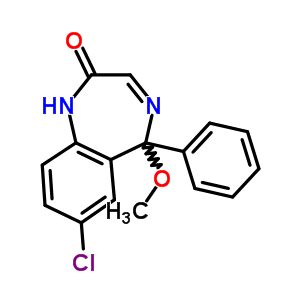7-chloro-5-methoxy-5-phenyl-1,5-dihydro-2H-1,4-benzodiazepin-2-one molecular structure