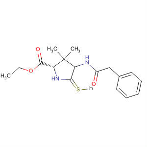 Proline, 3,3-dimethyl-4-[(phenylacetyl)amino]-5-thioxo-, ethyl ester,trans- molecular structure