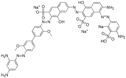 6-Amino-5-[(4-amino-2-sodiosulfophenyl)azo]-7-[[4-[(2,4-diaminophenyl)azo]-3,3-dimethoxy[1,1-biphenyl]-4-yl]azo]-1,8-dihydroxy[2,2-azobisnaphthalene]-3,6-disulfonic acid disodium salt molecular structure
