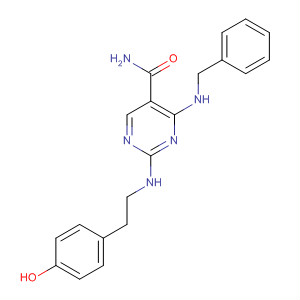 5-Pyrimidinecarboxamide,2-[[2-(4-hydroxyphenyl)ethyl]amino]-4-[(phenylmethyl)amino]- molecular structure