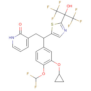2(1H)-Pyridinone,3-[2-[3-(cyclopropyloxy)-4-(difluoromethoxy)phenyl]-2-[2-[2,2,2-trifluoro-1-hydroxy-1-(trifluoromethyl)ethyl]-5-thiazolyl]ethyl]- molecular structure
