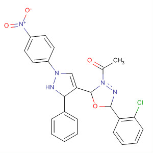 1,3,4-Oxadiazole,3-acetyl-5-(2-chlorophenyl)-2,3-dihydro-2-[1-(4-nitrophenyl)-3-phenyl-1H-pyrazol-4-yl]- molecular structure