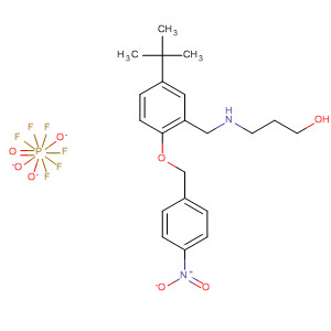 Phosphate(1-), hexafluoro-, hydrogen, compd. with3-[[[5-(1,1-dimethylethyl)-2-[(4-nitrophenyl)methoxy]phenyl]methyl]amino]-1-propanol (1:1) molecular structure