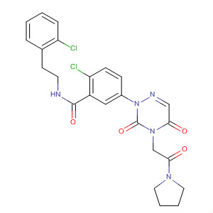 Benzamide,2-chloro-N-[2-(2-chlorophenyl)ethyl]-5-[4,5-dihydro-3,5-dioxo-4-[2-oxo-2-(1-pyrrolidinyl)ethyl]-1,2,4-triazin-2(3H)-yl]- molecular structure