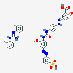 BENZOIC ACID 2-HYDROXY-5-[[4-[[[[2-METHOXY-4-[(3-SULFOPHENYL)AZO]PHENYL]AMINO]CARBONYL]AMINO]PHENYL]AZO]-,COMPD. WITH N,N'-BIS(2-METHYLPHENYL)GUANIDINE (1:1) molecular structure