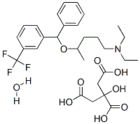 N,N-diethyl-4-[phenyl-[3-(trifluoromethyl)phenyl]methoxy]pentan-1-amin e, 2-hydroxypropane-1,2,3-tricarboxylic acid, hydrate molecular structure
