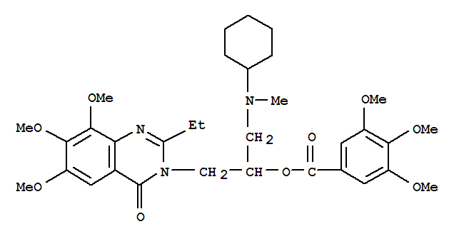 Benzoic  acid,  3,4,5-trimethoxy-,  2-(cyclohexylmethylamino)-1-[(2-ethyl-6,7,8-trimethoxy-4-oxo-3(4H)-quinazolinyl)methyl]ethyl  ester molecular structure