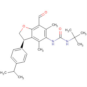 Urea,N-(1,1-dimethylethyl)-N'-[(3R)-7-formyl-2,3-dihydro-4,6-dimethyl-3-[4-(1-methylethyl)phenyl]-5-benzofuranyl]- molecular structure